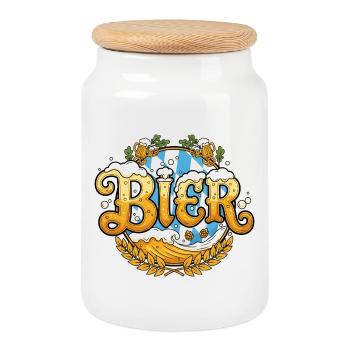 Bier Saufen Trinken - Keksdose mit Holzdeckel - Weiß - Vorne