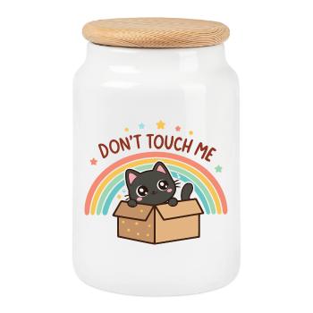 Schüchterne Katze in der Regenbogenbox - Keksdose mit Holzdeckel - Weiß - Vorne