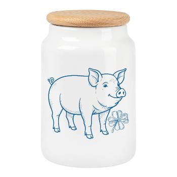 Pig with Shamrock Luck New Year's Eve - Cookie Jar with Wooden Lid - white - Front