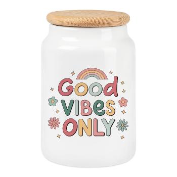 Bonnes ondes pastel arc ciel - Cookie Jar with Wooden Lid - white - Front