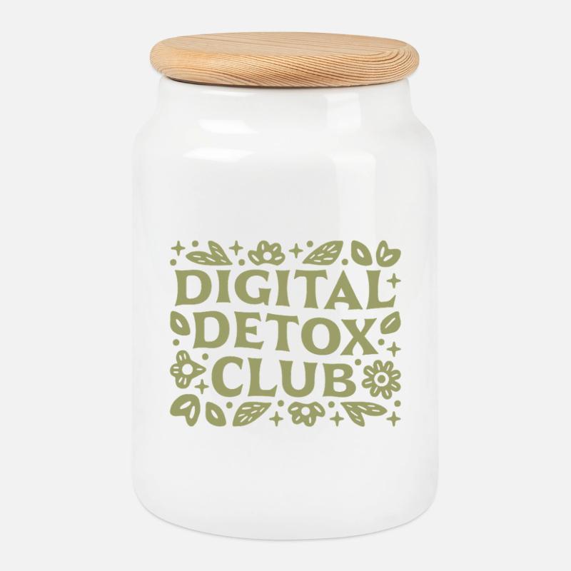Club de détox numérique esthétique de pleine conscience bien-être - Boîte à biscuits avec couvercle en bois - blanc