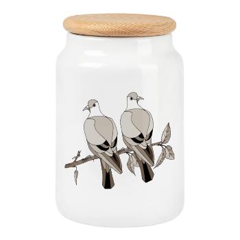 Bunte Vögel - Keksdose mit Holzdeckel - Weiß - Vorne
