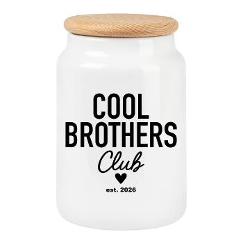 Cool Brothers Club est. 2026 - Cookie Jar with Wooden Lid - white - Front