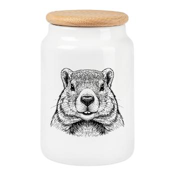 Marmot - Cookie Jar with Wooden Lid - white - Front