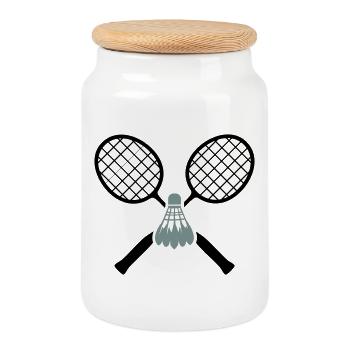 Logo du badminton – Raquettes croisées & Badminton - Boîte à biscuits avec couvercle en bois - blanc - Devant