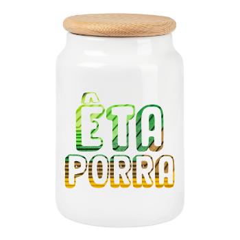 Êta Porra - Cookie Jar with Wooden Lid - white - Front