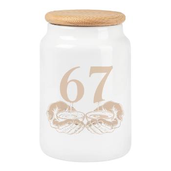 Funny 67 Meme Hands Gen Alpha Humor - Cookie Jar with Wooden Lid - white - Front