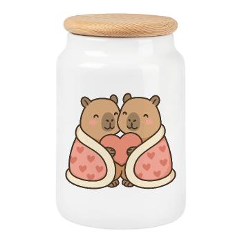 Couple de capybara blotti – Motif de la Saint-Valentin - Boîte à biscuits avec couvercle en bois - blanc - Devant