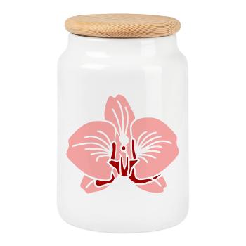 Pinke Orchidee Linienkunst - Keksdose mit Holzdeckel - Weiß - Vorne
