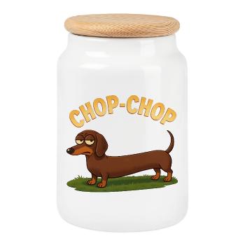 Dessin animé Dachshund Chop-Chop - Boîte à biscuits avec couvercle en bois - blanc - Devant