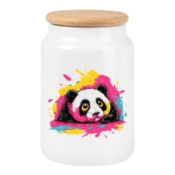 Panda Farbsplash - Keksdose mit Holzdeckel - Weiß - Vorne