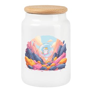 Boule de chat dans le canyon coloré - Boîte à biscuits avec couvercle en bois - blanc - Devant