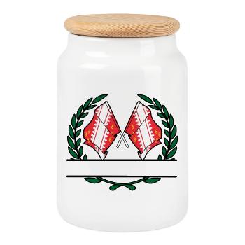 Alsace Laurel Wreath Namespace - Cookie Jar with Wooden Lid - white - Front
