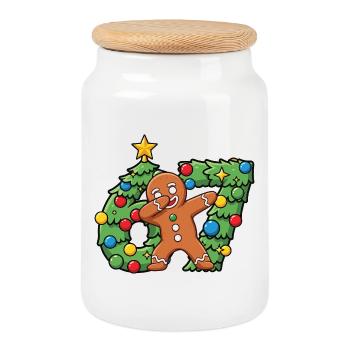 67 Danse en pain d’épices mème sur la couronne de Noël - Boîte à biscuits avec couvercle en bois - blanc - Devant