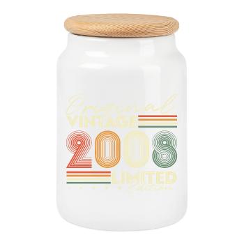 Original 2008 Vintage Vintage Birthday Retro - Cookie Jar with Wooden Lid - white - Front