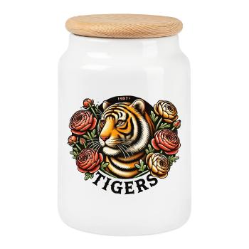 Tatouage vintage Floral Tiger Crest 1987 - Boîte à biscuits avec couvercle en bois - blanc - Devant