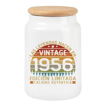 1956 Vintage Retro Geburtstagsgeschenk - Keksdose mit Holzdeckel - Weiß - Vorne