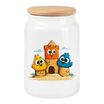 Sandcastle Trio bunt - Keksdose mit Holzdeckel - Weiß - Vorne