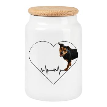 Chien Battement de Cœur : Amour avec un pouls - Boîte à biscuits avec couvercle en bois - blanc - Devant