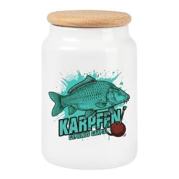Carpe – Le roi du lac - Boîte à biscuits avec couvercle en bois - blanc - Devant