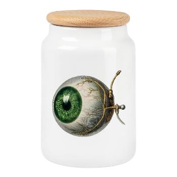 Anatomisches Auge mit grüner Iris – Vintage Stil - Keksdose mit Holzdeckel - Weiß - Vorne