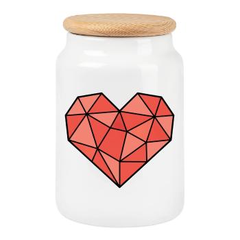 Geometric Heart Low Poly Modern Vector - Cookie Jar with Wooden Lid - white - Front