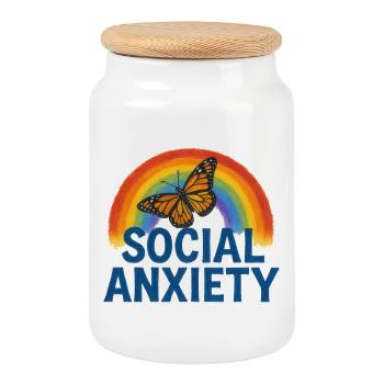 T-shirt Anxiété sociale Papillon Arc-en-ciel - Boîte à biscuits avec couvercle en bois - blanc - Devant