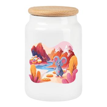 Sugar Scenery Mouse Adventure - Cookie Jar with Wooden Lid - white - Front