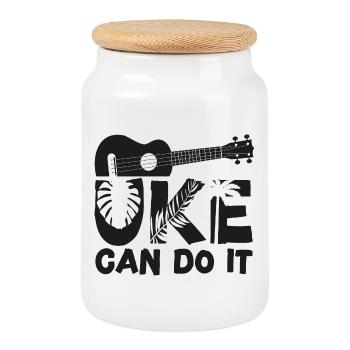 Ukulélé hawaïen uke uke peut le faire - Boîte à biscuits avec couvercle en bois - blanc - Devant