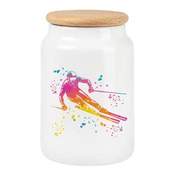 Ski alpin Sports d’hiver Ski nordique - Boîte à biscuits avec couvercle en bois - blanc - Devant