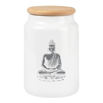 Citation du Bouddha Calme Tee - Boîte à biscuits avec couvercle en bois - blanc - Devant
