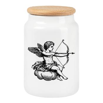 Cupidon avec l’arc et les flèches. - Boîte à biscuits avec couvercle en bois - blanc - Devant