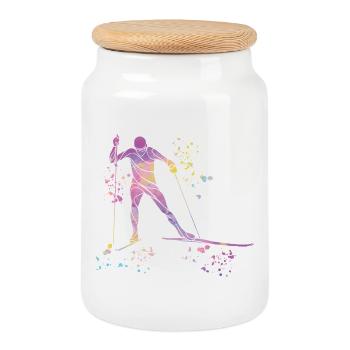 Cross-country skiing Cross-country skiing - Cookie Jar with Wooden Lid - white - Front