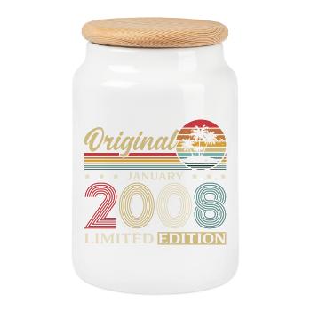 18th Birthday Original January 2008 - Cookie Jar with Wooden Lid - white - Front