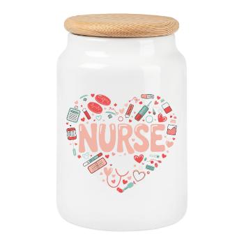 Nurse Herzdesign - Keksdose mit Holzdeckel - Weiß - Vorne