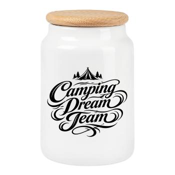 Équipe de rêve du camping - Boîte à biscuits avec couvercle en bois - blanc - Devant