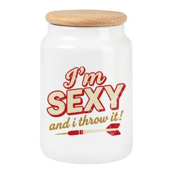 Dartf funny Hoodie "i'm sexy and I throw it" - Cookie Jar with Wooden Lid - white - Front