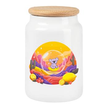 Koala dans le Pays des Merveilles de la Boule de Verre - Boîte à biscuits avec couvercle en bois - blanc - Devant
