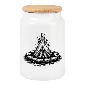 Icône du feu de camp Bois - Boîte à biscuits avec couvercle en bois - blanc - Devant