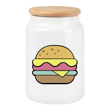 Cheeseburger | Restauration rapide - Boîte à biscuits avec couvercle en bois - blanc - Devant