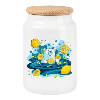 Lemon bear in the water bubble - Cookie Jar with Wooden Lid - white - Front