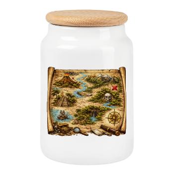 Treasure Map Island Adventure - Cookie Jar with Wooden Lid - white - Front