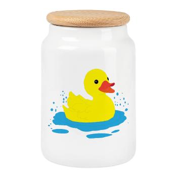 Eine glückliche Ente - Keksdose mit Holzdeckel - Weiß - Vorne