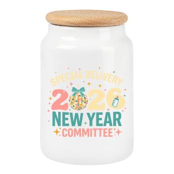 New Year 2020 Disco Committee - Cookie Jar with Wooden Lid - white - Front