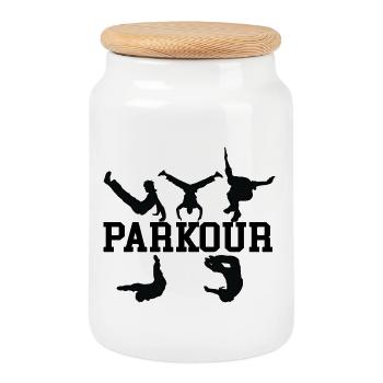 Parkour Silhouettes - Cookie Jar with Wooden Lid - white - Front