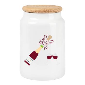 Bouteille de vin et verres à boire - Boîte à biscuits avec couvercle en bois - blanc - Devant