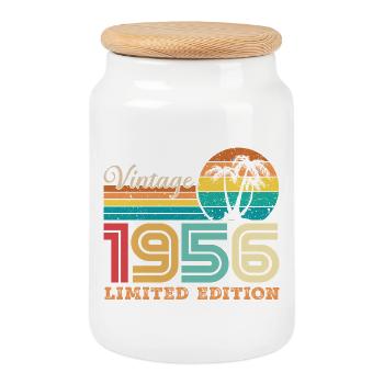1956 Vintage 1956 Retro-Geburtstagsgeschenk - Keksdose mit Holzdeckel - Weiß - Vorne