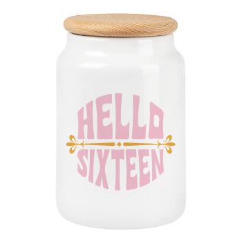 Hello Sixteen Retro Pink Birthday - Cookie Jar with Wooden Lid - white - Front