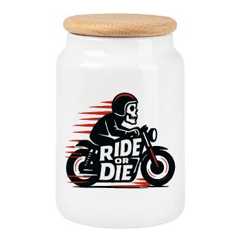 Ride or Die - Moto - Biker - Cookie Jar with Wooden Lid - white - Front