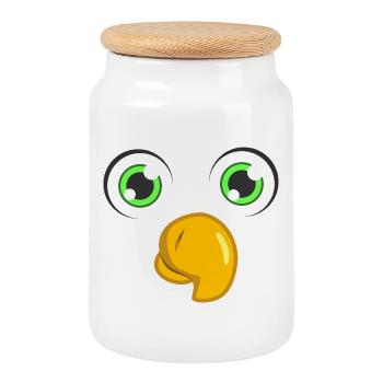 Cute Parrot Face Minimal Funny Bird DIY Costume - Cookie Jar with Wooden Lid - white - Front